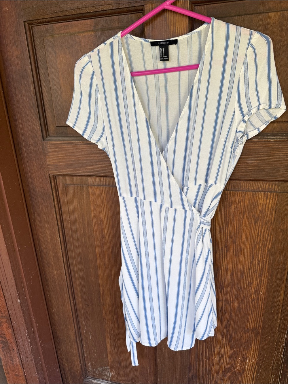 Forever 21 White Dress with Blue Vertical Stripes